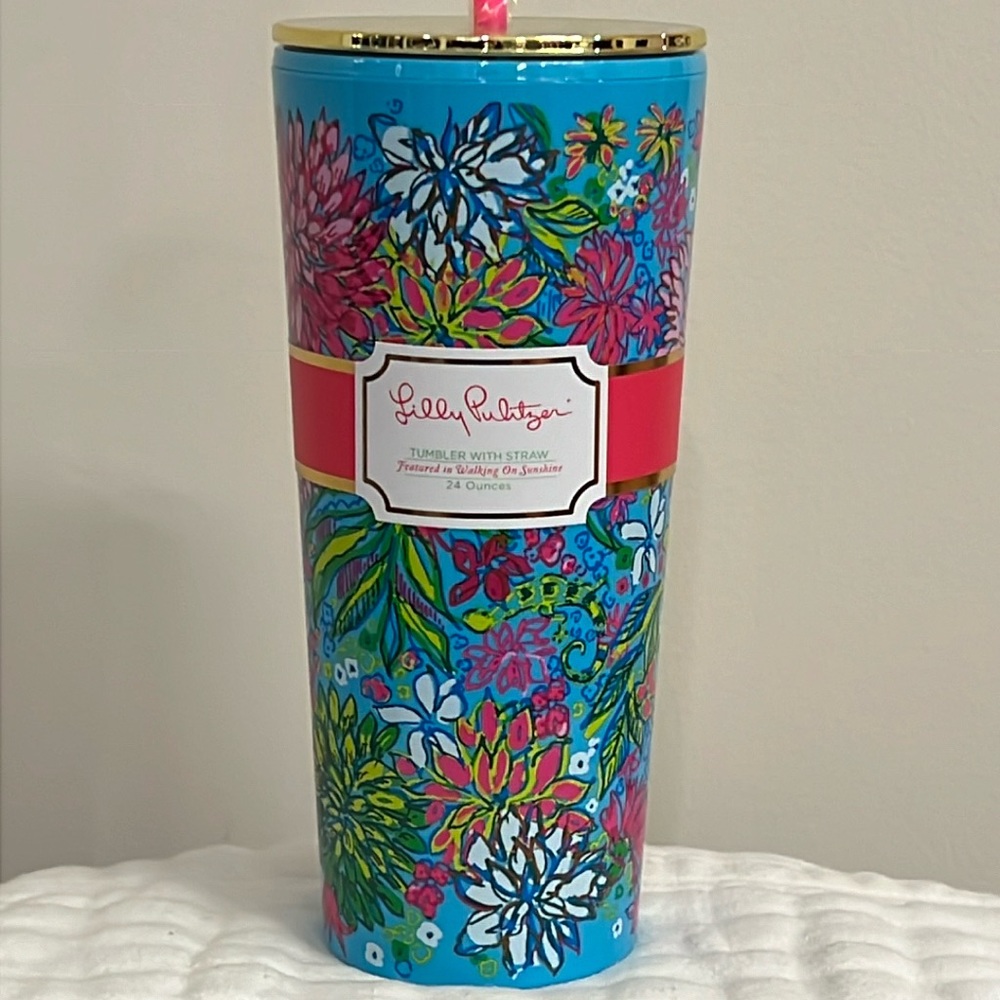 Lilly Pulitzer Tumbler with Straw Featured in Walking on Sunshine 24oz